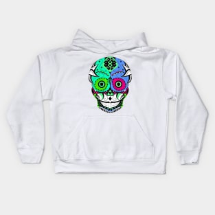 death with a mexican smile ecopop art in floral day of the dead pattern catrinas Kids Hoodie